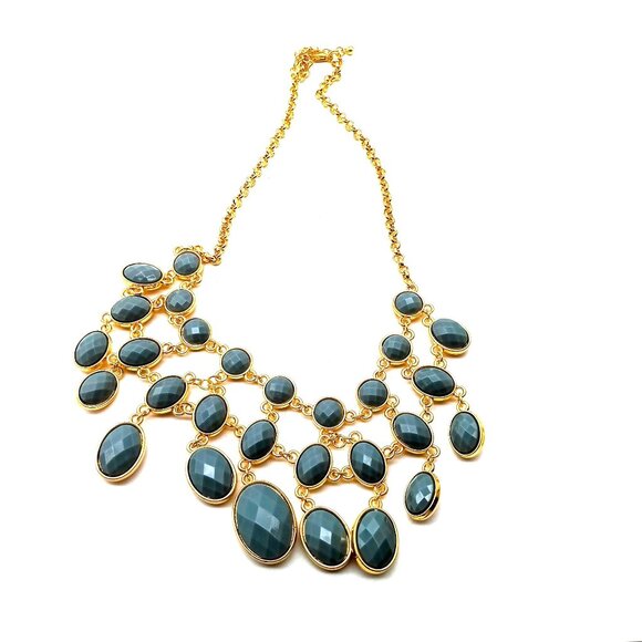 Reversible Vintage Multi Layered Bib Necklace With Faceted Pink or Grey on Gold - Picture 3 of 4